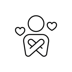 Your self care icon. Simple outline style. Love myself, hug, compassion, embrace my body, good and health life concept. Thin line symbol. Vector illustration isolated.