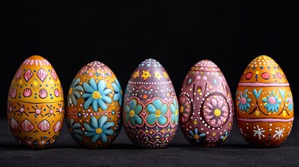 Set of Colorful easter eggs on black background