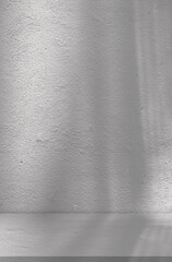 Background White Wall Studio with Light,Shadow on Surface floor,Empty Kitchen Room with Desk Podium Display Mockup,Top Shelf Bar with Sunlight,Backdrop Concrete background for Spring Cosmetic Product