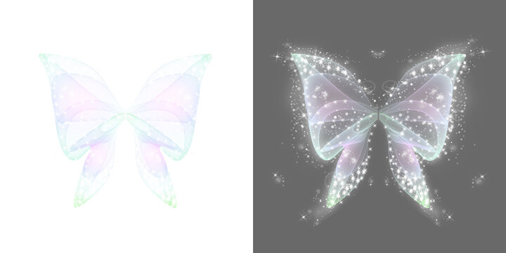 Angel wings png. Magic beautifuly butterflies isolated. Magic Angel on transparent png. Shiny curve flare with sparkle png on transparent background	