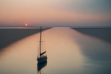 A boat in still water during sunset ai generated