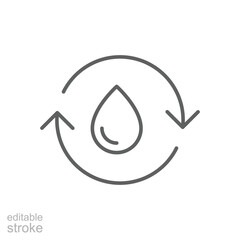 Recycle water icon. Simple outline style. Water drop with circle arrow, droplet, reduce, reuse, bio safe, energy efficient concept. Thin line symbol. Vector illustration isolated. Editable stroke.