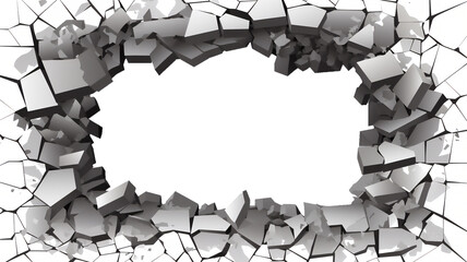 A white concrete wall with a hole ripped and torn through the centre aperture opening making a frame or border, png file cut out and isolated on a transparent background, stock illustration image