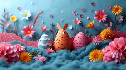 Obraz na płótnie Canvas Easter composition eggs and flowers background