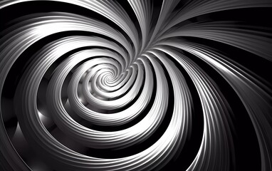Abstract spiral illusion graphic design art with geometric shapes of silver and white neon lines. generative ai