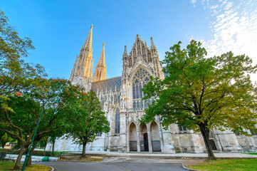 Votivkirche or Votive Church in Vienna, Austria. Famous Neo-Gothic church on Ringstrasse -...