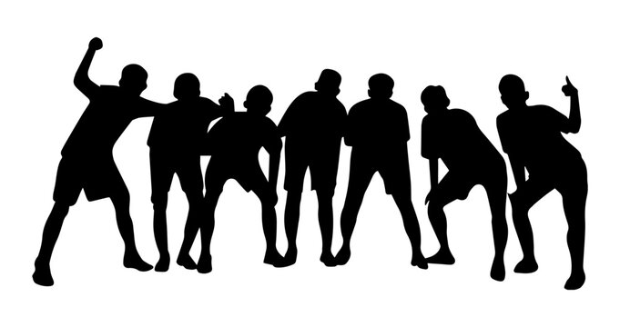 group of football player photo pose line art ilustration
