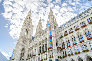 The Wiener Rathaus - City Hall in Vienna, Austria. Town hall in Neo-Gothic style