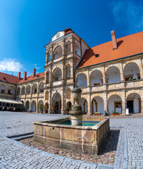 Fototapeta premium Renaissance castle at Moravian Trebova (Moravska trebova), Czech republic. View of courtyard of historical palace.