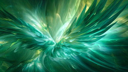 Abstract Jade And Wings Texture. Ethereal And Peaceful Ambiance. Feathers Made From Jade. Artistict Green, White And Blue Texture
