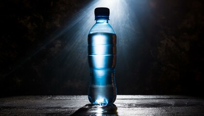 Contrast Cascade: Dark Background Highlights Water Bottle's Brillianc
