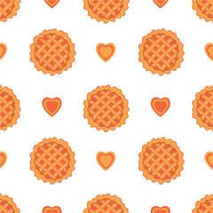 Pumpkin pie seamless pattern for Hello autumn and Thanksgiving Day. World Pie Day. Baking, pastry vector illustration in flat style