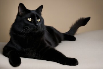 a high quality stock photograph of a single posing black cat waving with his paw isolated on a transparant or white background