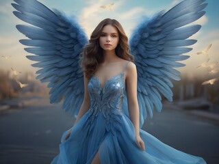 Girl with angel wings. AI generated art