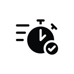 Quick approval icon. Simple solid style. Stopwatch, clock, quick transfer, fast transaction, business concept. Black silhouette, glyph symbol. Vector illustration isolated on white background.