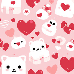 Kawaii Valentine's Day Pattern Vector Illustration, SVG Pattern for Valentine's