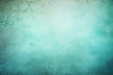 Fototapeta na wymiar Aquamarine soft pastel background parchment with a thin barely noticeable floral ornament background pattern 