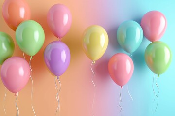 Set of colorful balloons with empty space for text. Realistic background for birthday, anniversary, wedding, holiday congratulation banners. Festive template for social media. 