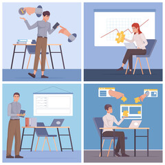 Hand drawn teamwork illustration collection with business people working at the office