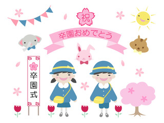 幼稚園・保育園の春のお花と人物の卒園式