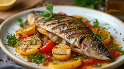 Braised mackerel with vegetables and seasoning