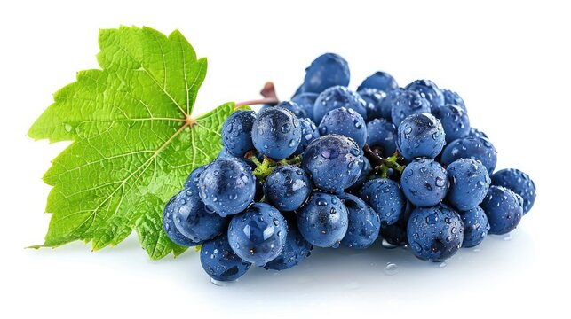 Blue wet Isabella grapes bunch isolated on white background as package design element