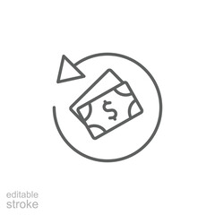 Chargeback icon. Simple outline style. Reimburse, rebate, money refund, purchase, cancel payment, transaction, business concept. Thin line symbol. Vector illustration isolated. Editable stroke. - obrazy, fototapety, plakaty
