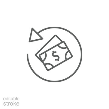 Chargeback icon. Simple outline style. Reimburse, rebate, money refund, purchase, cancel payment, transaction, business concept. Thin line symbol. Vector illustration isolated. Editable stroke.