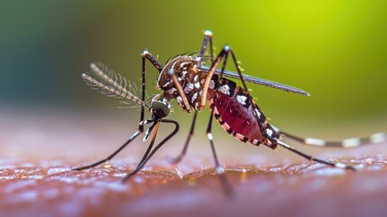 Fototapeta premium Dangerous Malaria Infected Mosquito Skin Bite. Leishmaniasis, Encephalitis, Yellow Fever, Dengue, Malaria Disease