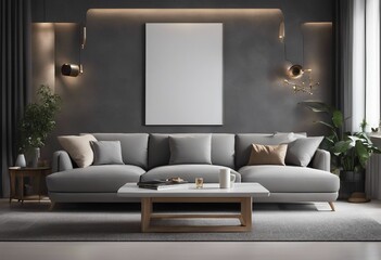 Interior design of modern living room with grey sofa and coffee table 3d rendering