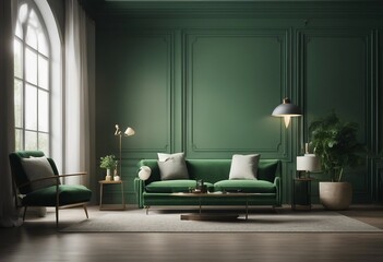 Interior of living room with green sofa 3d rendering