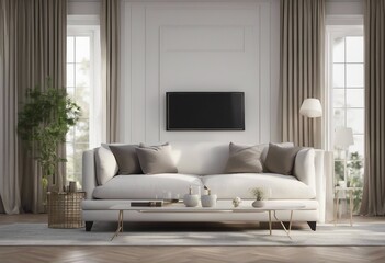 Interior of living room with white sofa 3d rendering