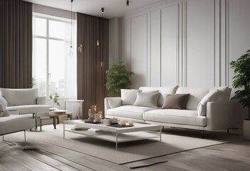 Interior of living room with white sofa 3d rendering