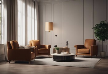 Interior of room with armchair lamps and coffee table 3d render