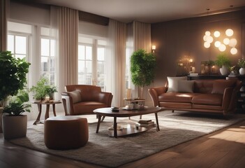Interior with armchair and coffee table panorama 3d rendering