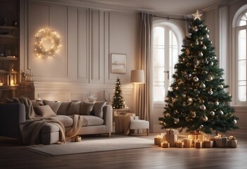 Interior with christmas tree 3d rendering