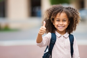 A cheerful african american primary school girl with backpack