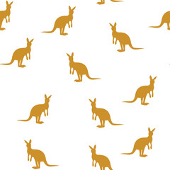 Vector flat illustration with silhouette kangaroo and baby kangaroo. Seamless pattern on white background. Design for card, poster, fabric, textile. Pray for Australia and animals