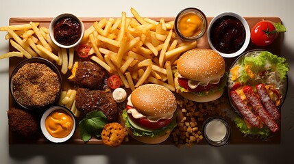 Fast Food with White Background - Top View Creative Display

