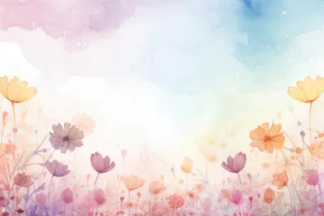 Foto op Canvas Spring may flower banner with watercolor painted frame of decorative ornament blossom patterns symbolized beauty, femininity mockup, may, colorful mother's day transparent background with copy space © Chiralli