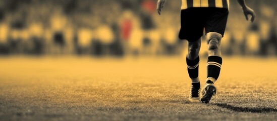 Assistant referee moving along the sideline during a soccer match. - obrazy, fototapety, plakaty