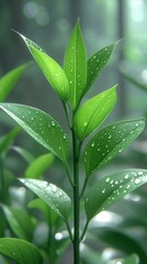 Close Up of Water Droplet-covered Green Plant