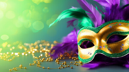 Carnival theme mask with beads jewelry - ai generative - obrazy, fototapety, plakaty