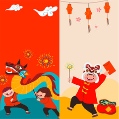 Obraz na płótnie Canvas Hand drawn Chinese new year banners