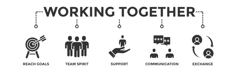Working together banner web icon vector illustration concept for team management with an icon of collaboration, reach goals, team spirit, support, communication, and exchange