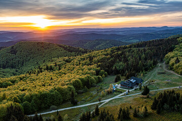 Hala Łabowska, Małopolska, Beskid Sądecki, wschód słońca