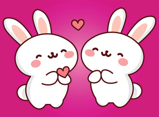 Obraz na płótnie Canvas cute rabbits, with heart, vector illustration, for woven backgrounds pattern, repeat, couple of bunnies