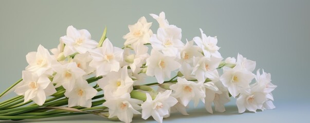 Bouquet of white narcissus on an orange colored backdrop isolated pastel background