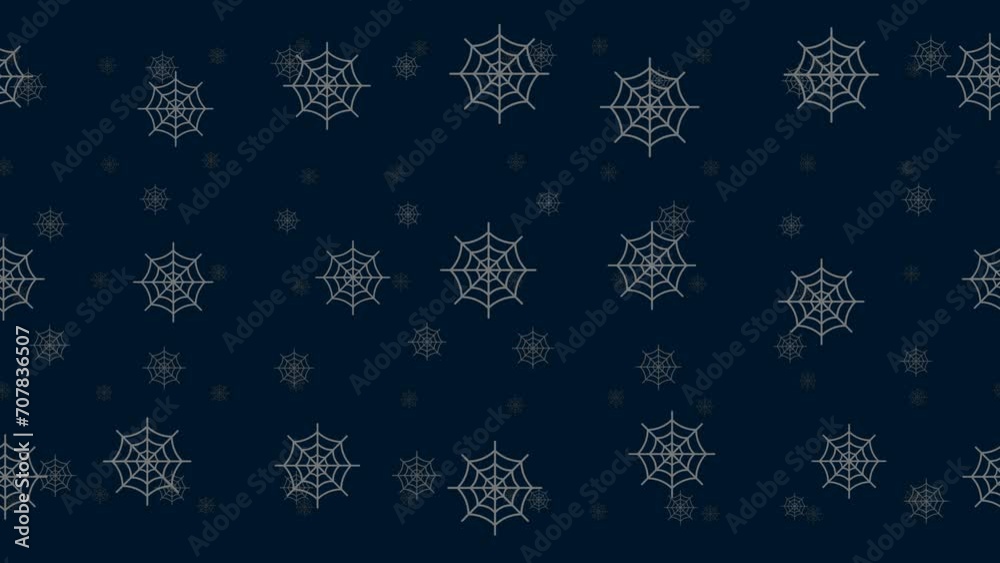 Poster spider web symbols float horizontally from left to right. parallax fly effect. floating symbols are 