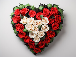 A series of red and white roses forming a heart, wedding anniversary gift flowers